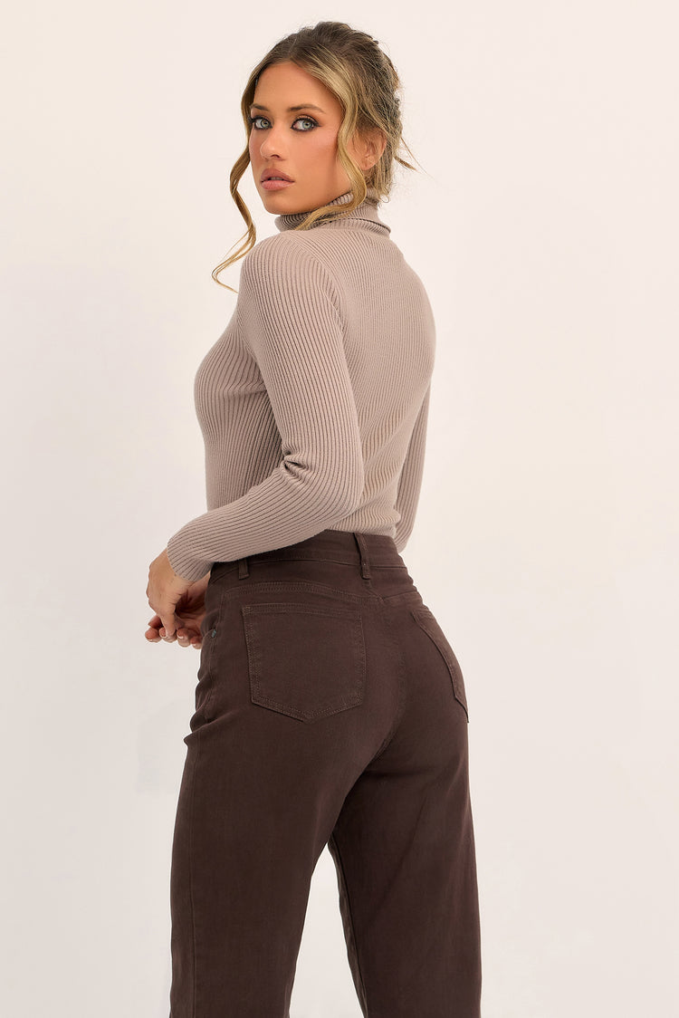 After Hours Turtleneck Knit Top - Mocha