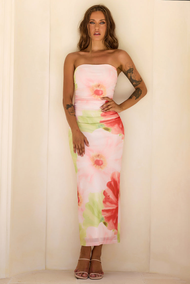 Euphoria Hour Mesh Midi Dress - Coral Green-DRESSES