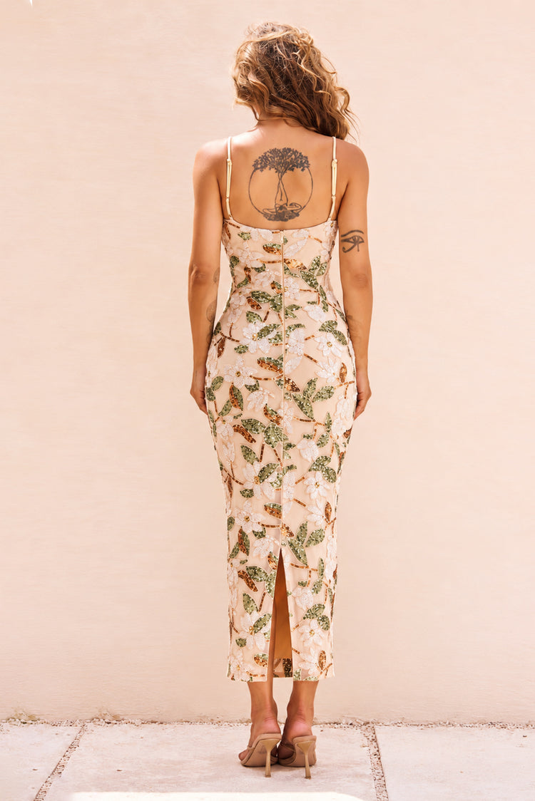 Sorrento Bloom Sequin Maxi Dress - Beige Multi