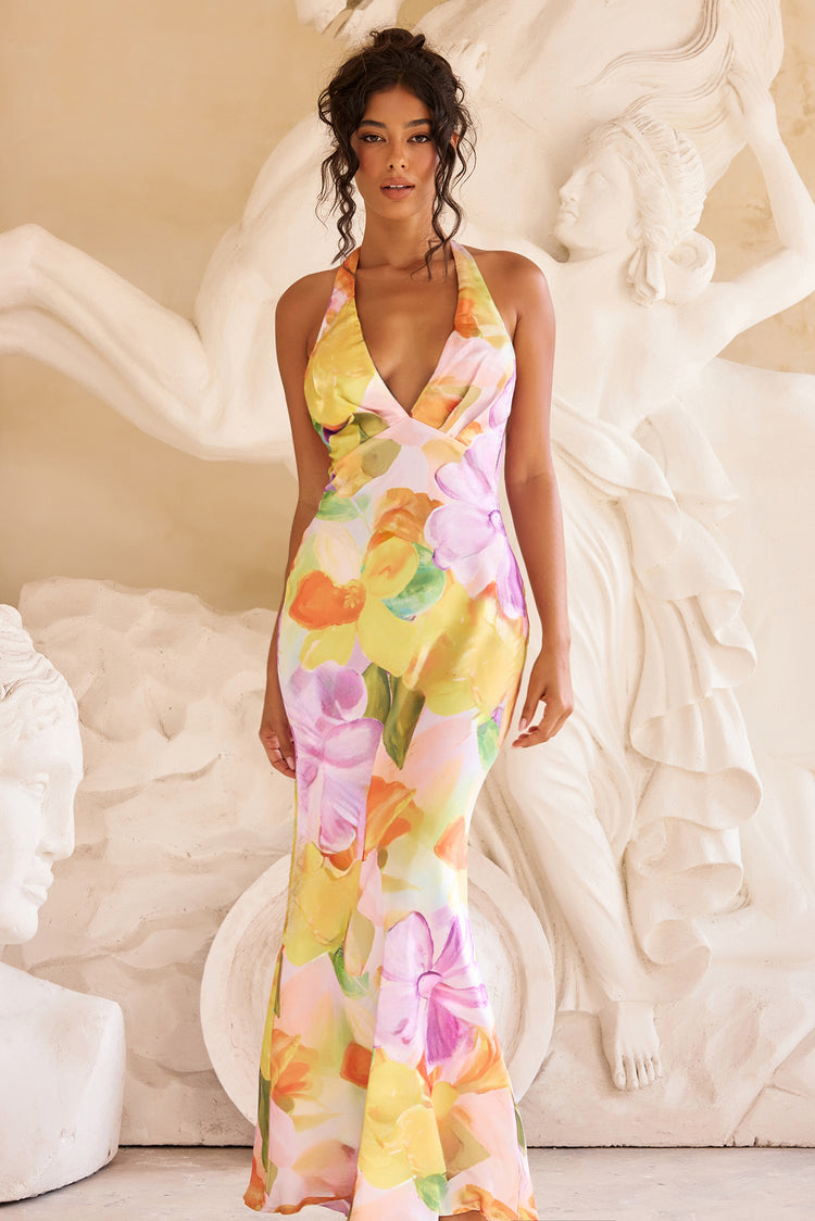 Dream State Satin Maxi Dress - Orange Multi