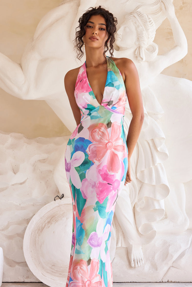 Dream State Satin Maxi Dress - Pink Multi