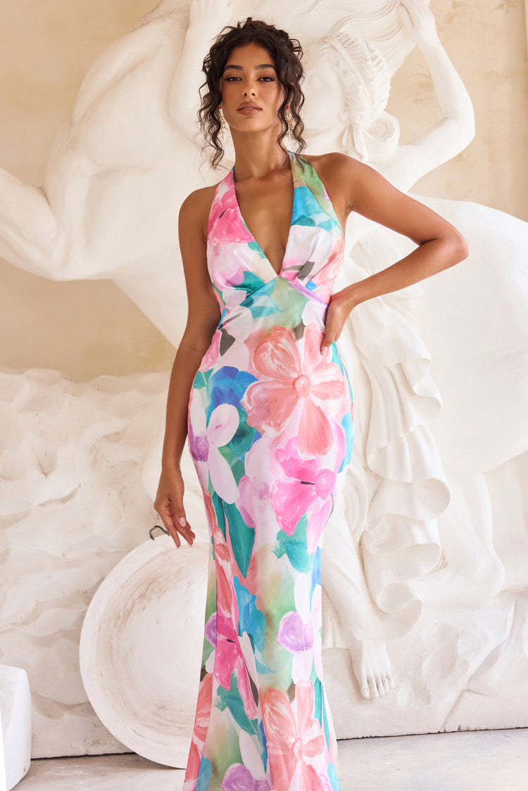 Dream State Satin Maxi Dress - Pink Multi