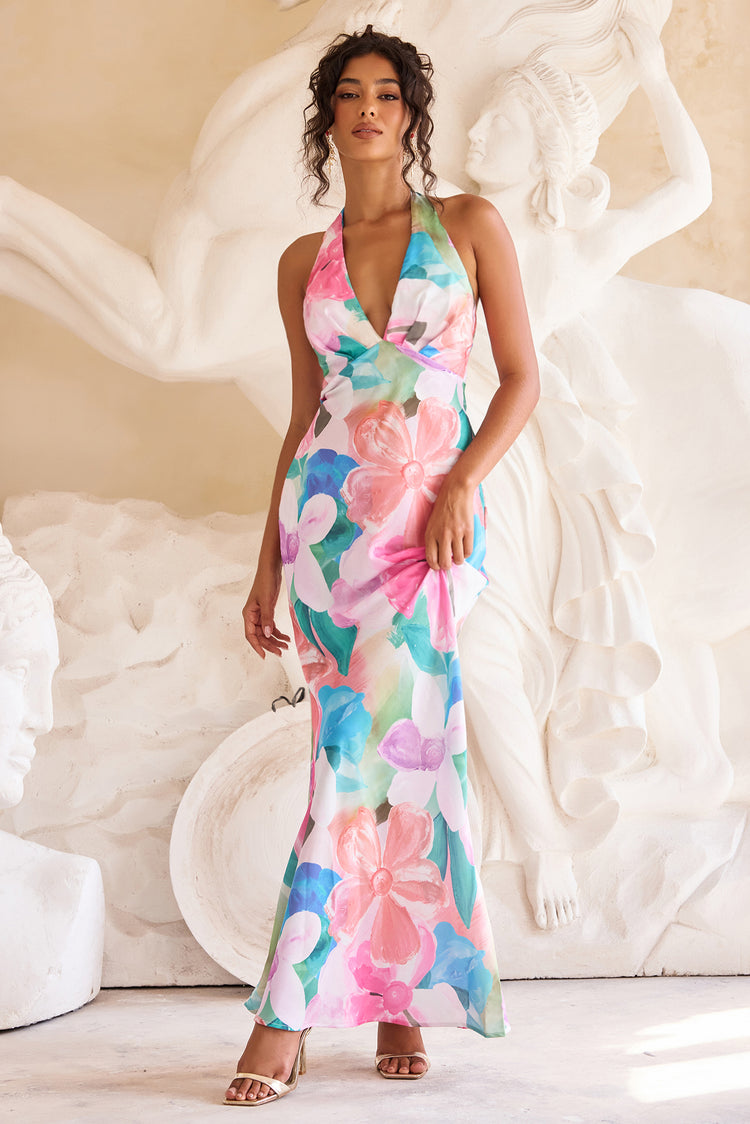 Dream State Satin Maxi Dress - Pink Multi