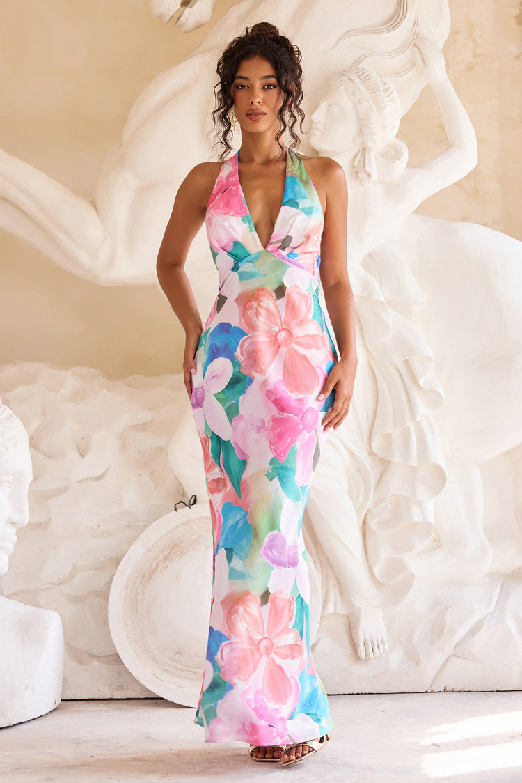 Dream State Satin Maxi Dress - Pink Multi