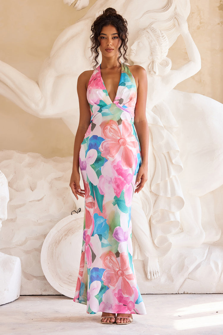 Dream State Satin Maxi Dress - Pink Multi