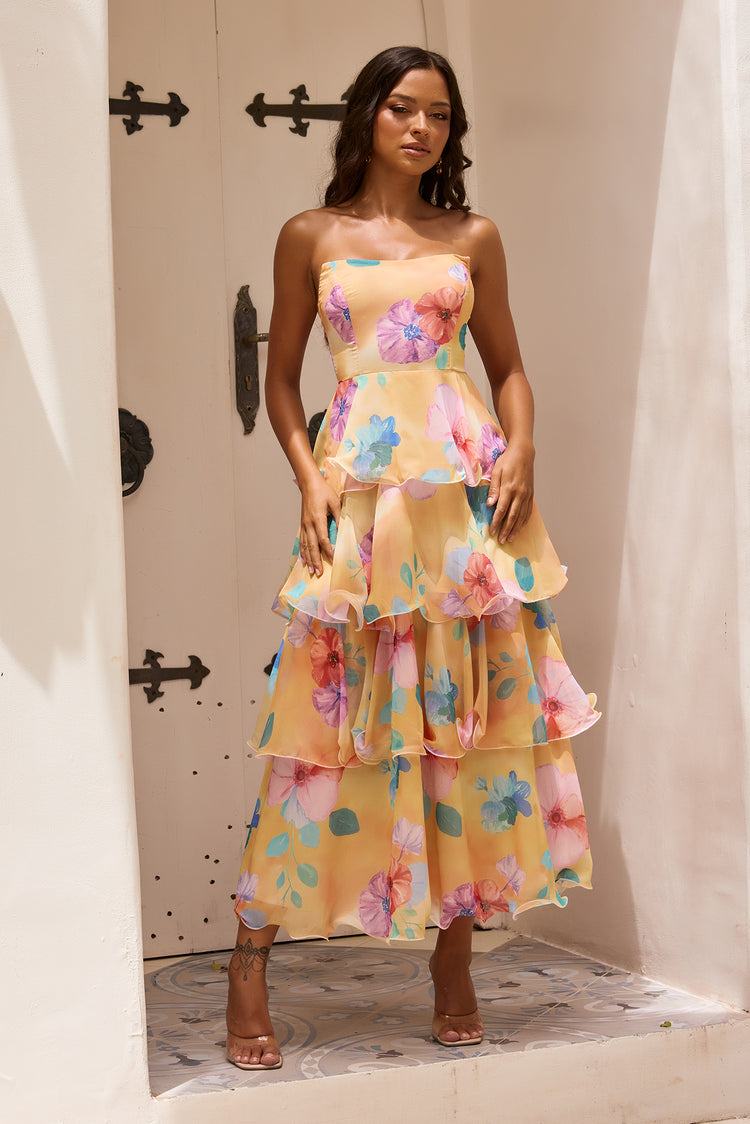 Free Daydream Chiffon Maxi Dress - Yellow Multi-DRESSES