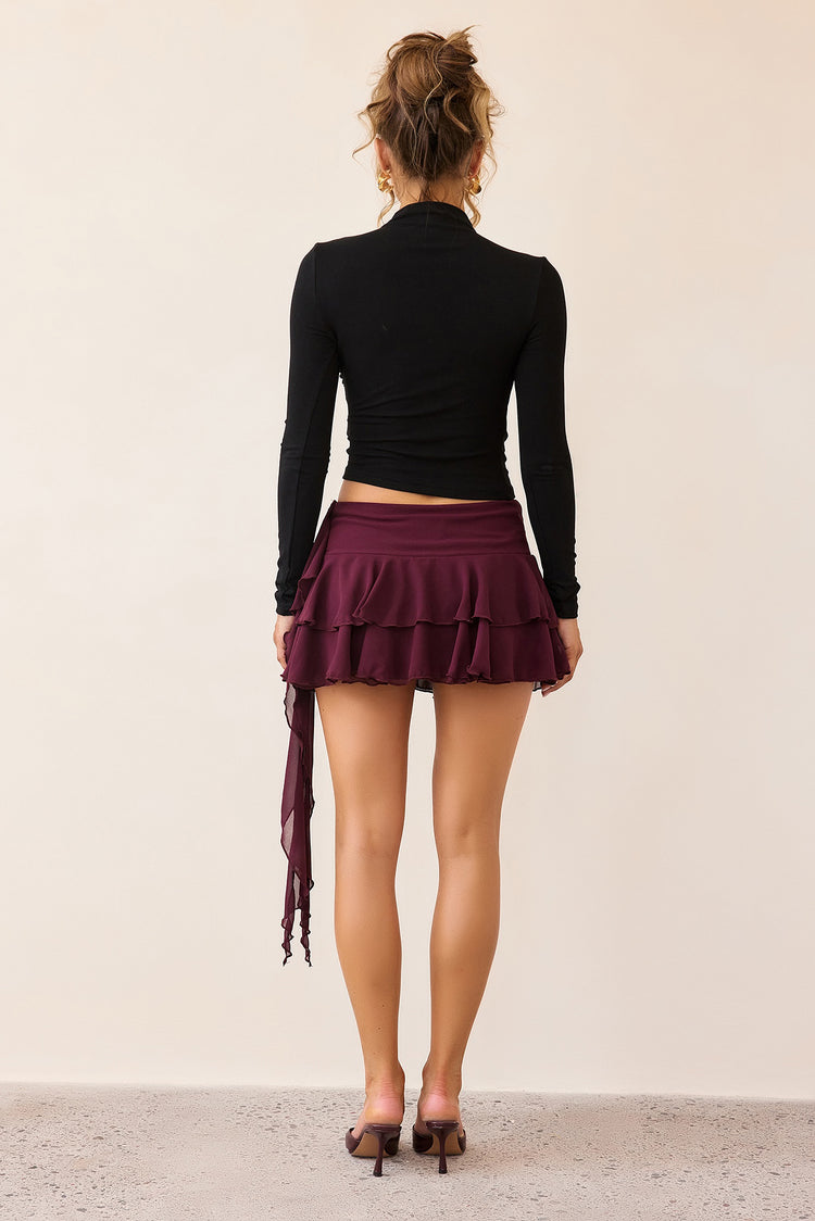 Dynamic Petal Chiffon Skort - Wine-BOTTOMS