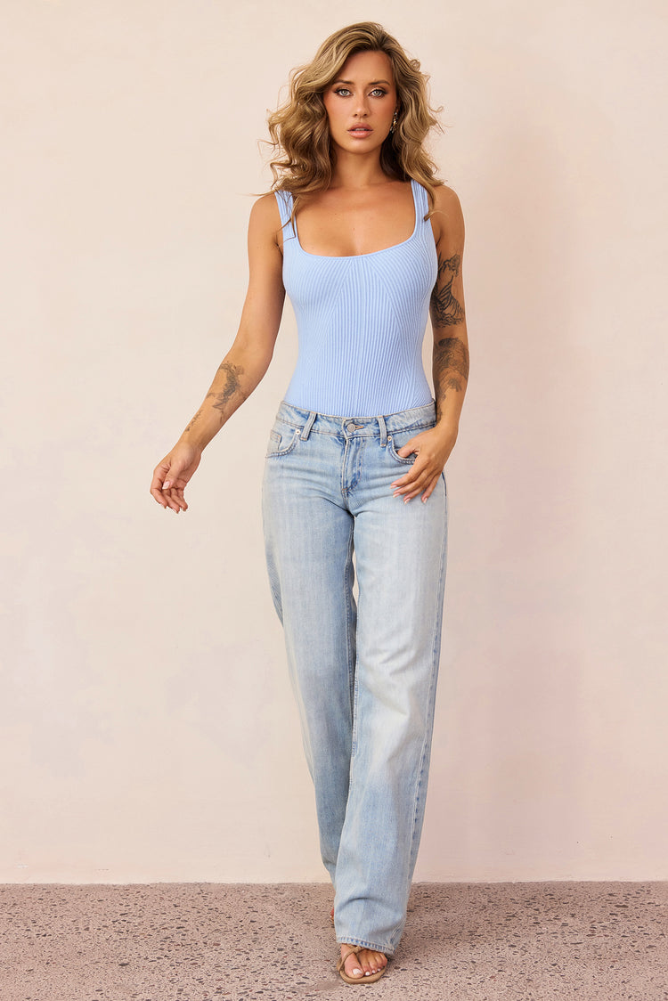 Elara Ribbed Knit Bodysuit - Sky Blue