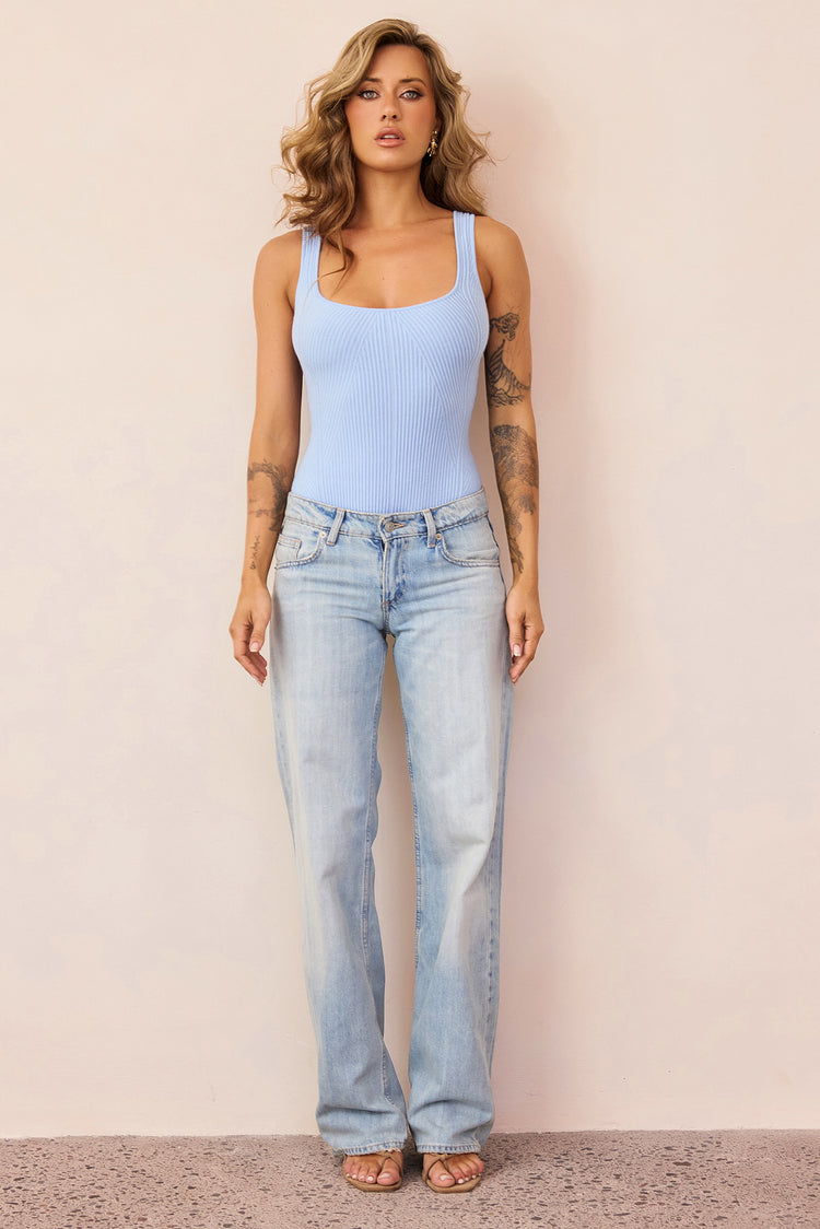 Elara Ribbed Knit Bodysuit - Sky Blue