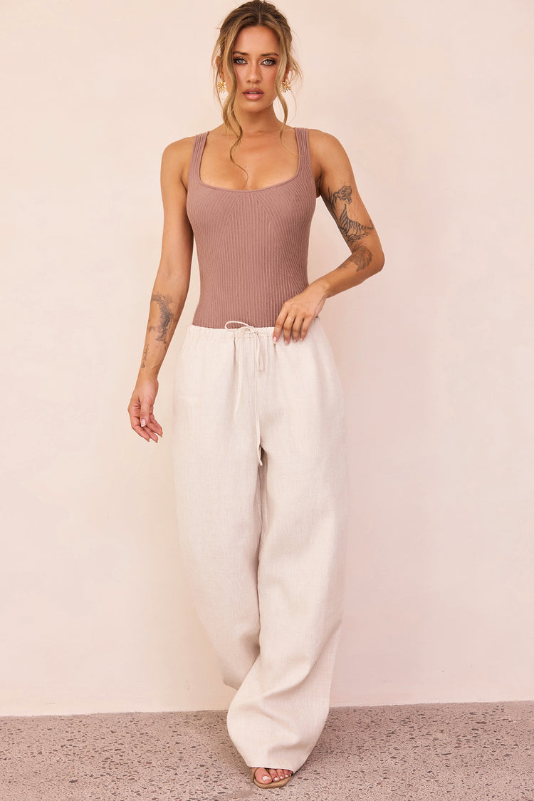 Elara Ribbed Knit Bodysuit - Latte