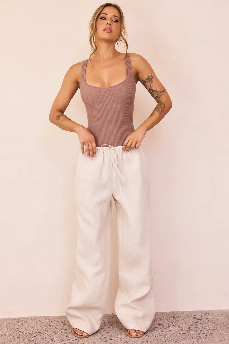 Elara Ribbed Knit Bodysuit - Latte
