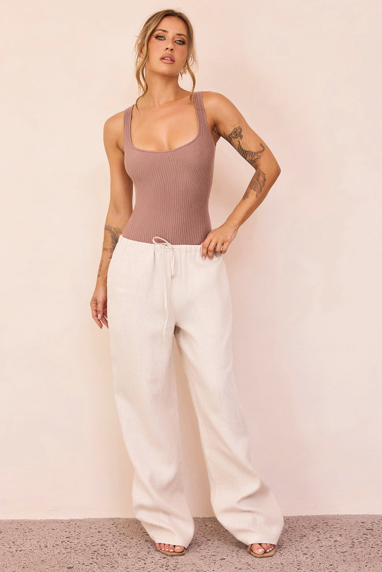 Elara Ribbed Knit Bodysuit - Latte