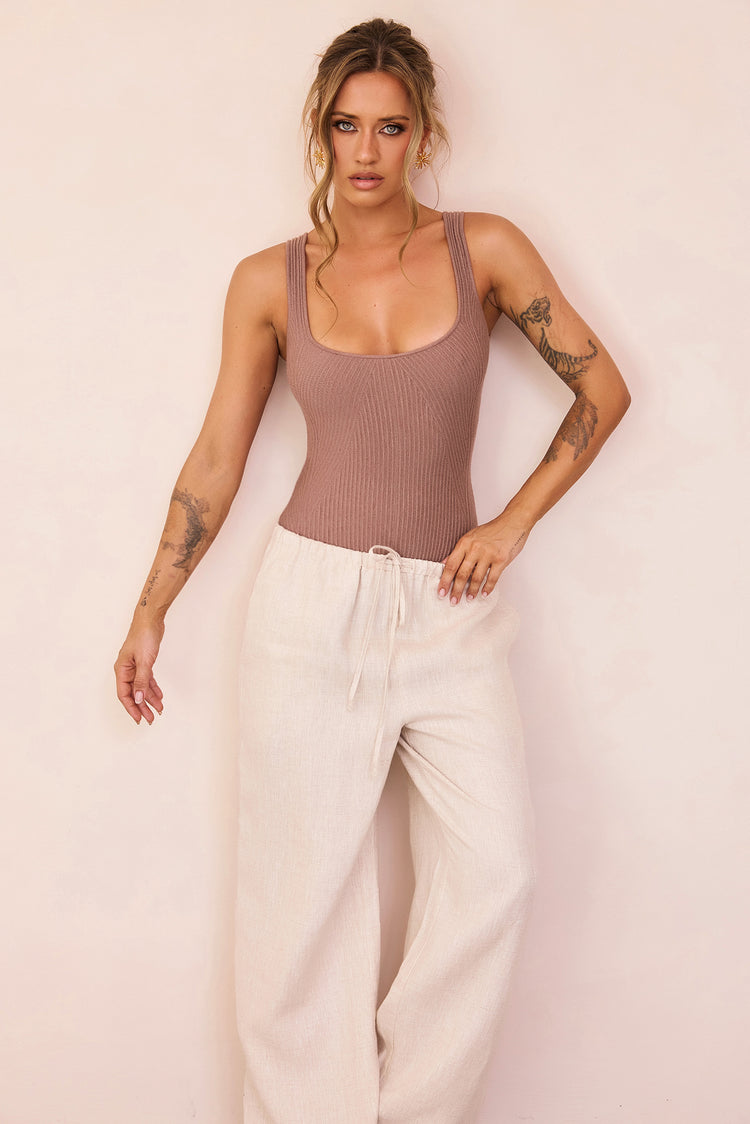 Elara Ribbed Knit Bodysuit - Latte
