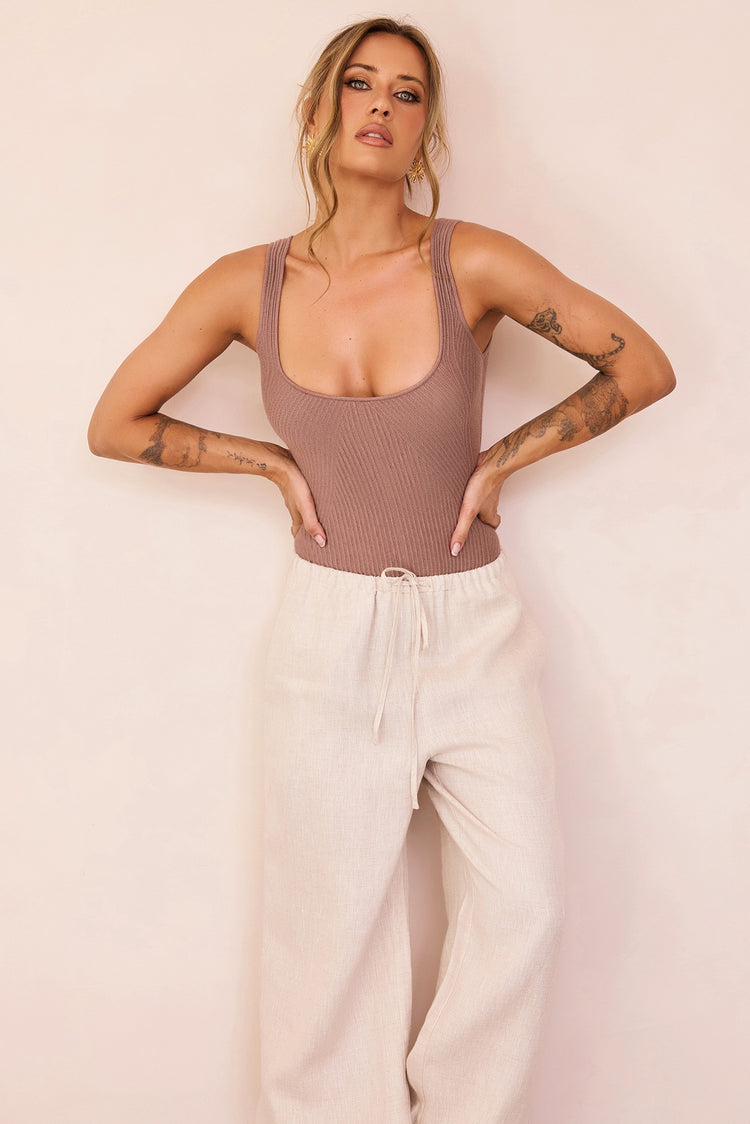 Elara Ribbed Knit Bodysuit - Latte