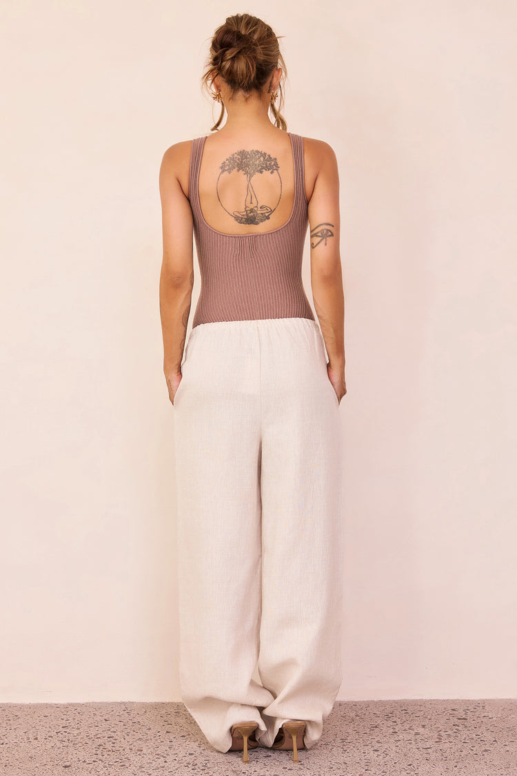Elara Ribbed Knit Bodysuit - Latte