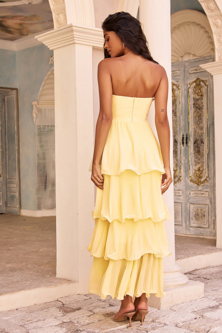 Dancing Petals Chiffon Maxi Dress - Lemon