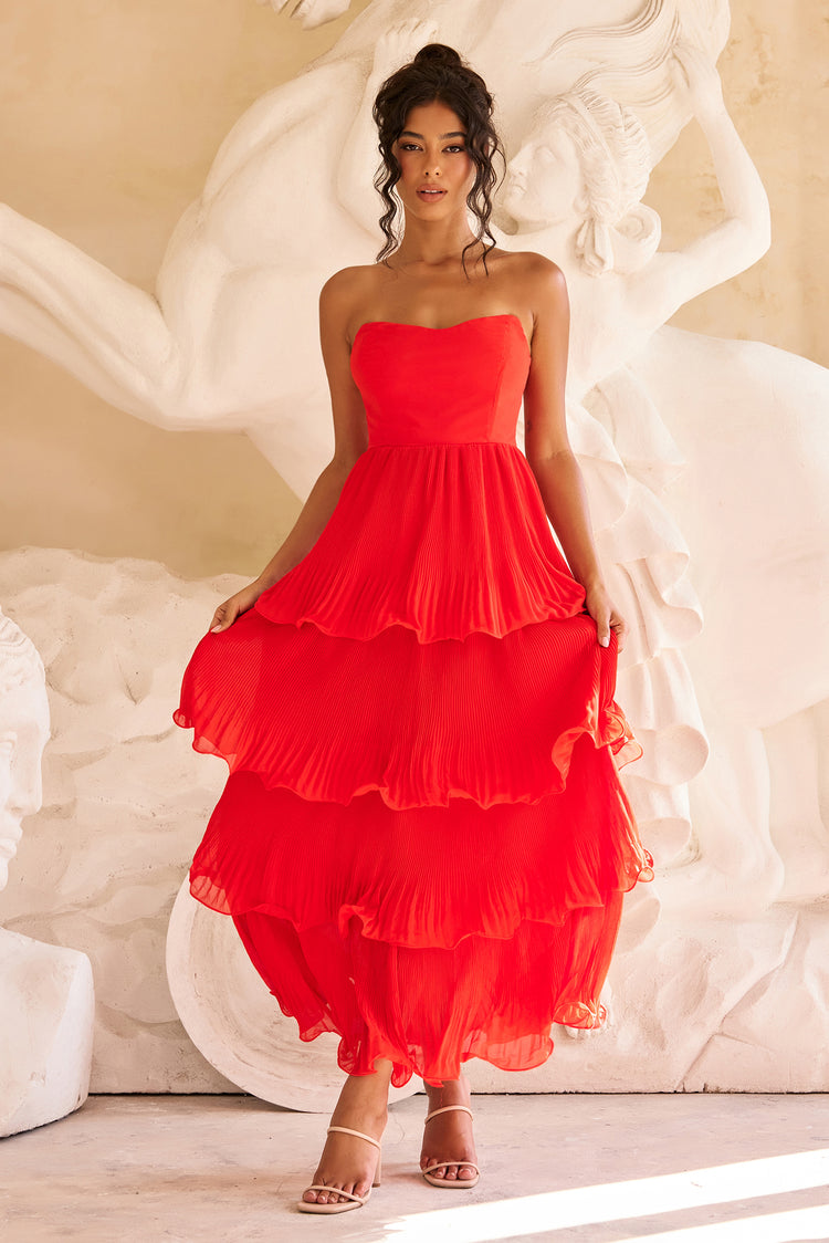 Dancing Petals Chiffon Maxi Dress - Red