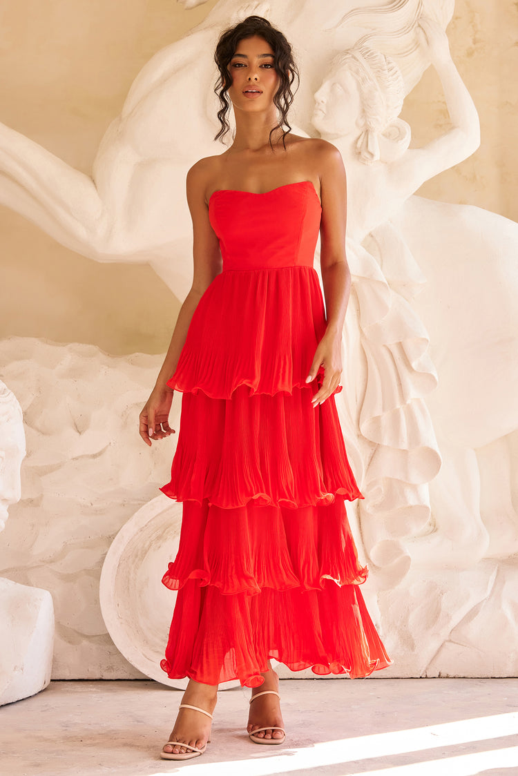 Dancing Petals Chiffon Maxi Dress - Red