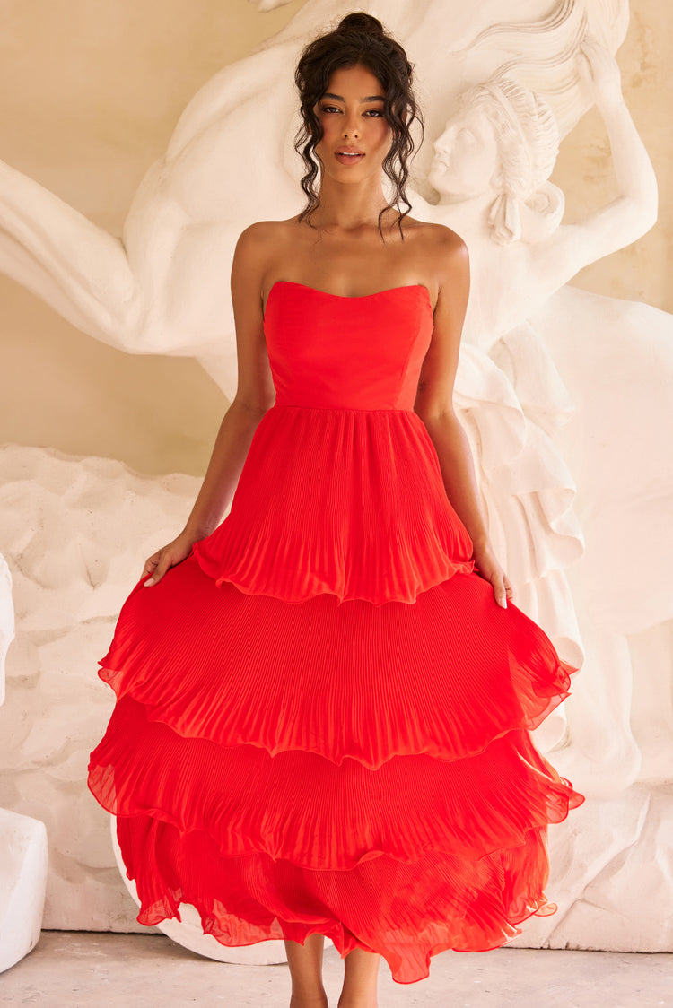 Dancing Petals Chiffon Maxi Dress - Red