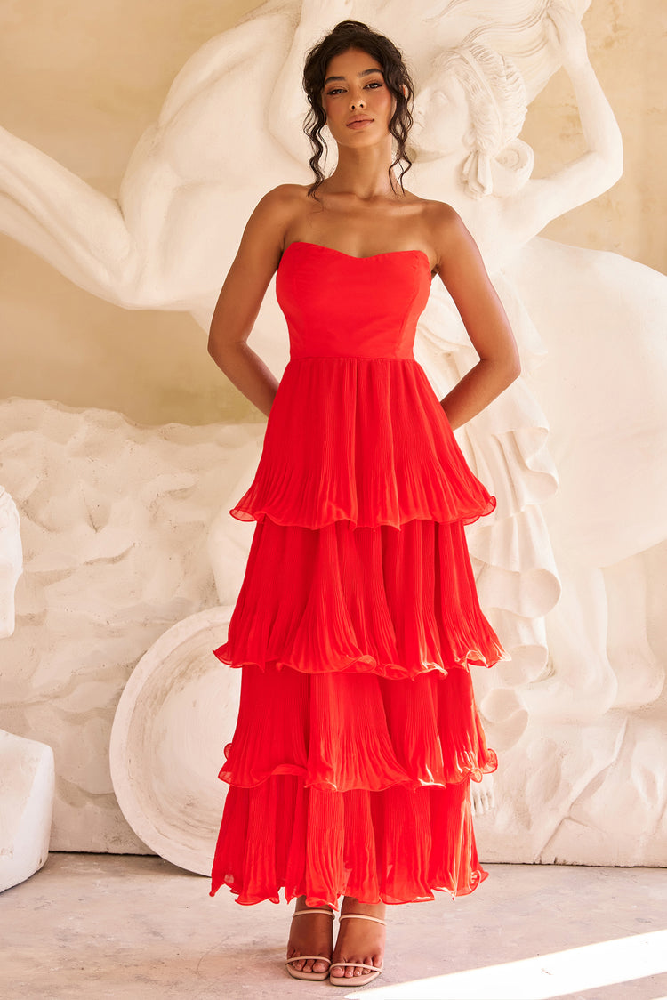 Dancing Petals Chiffon Maxi Dress - Red