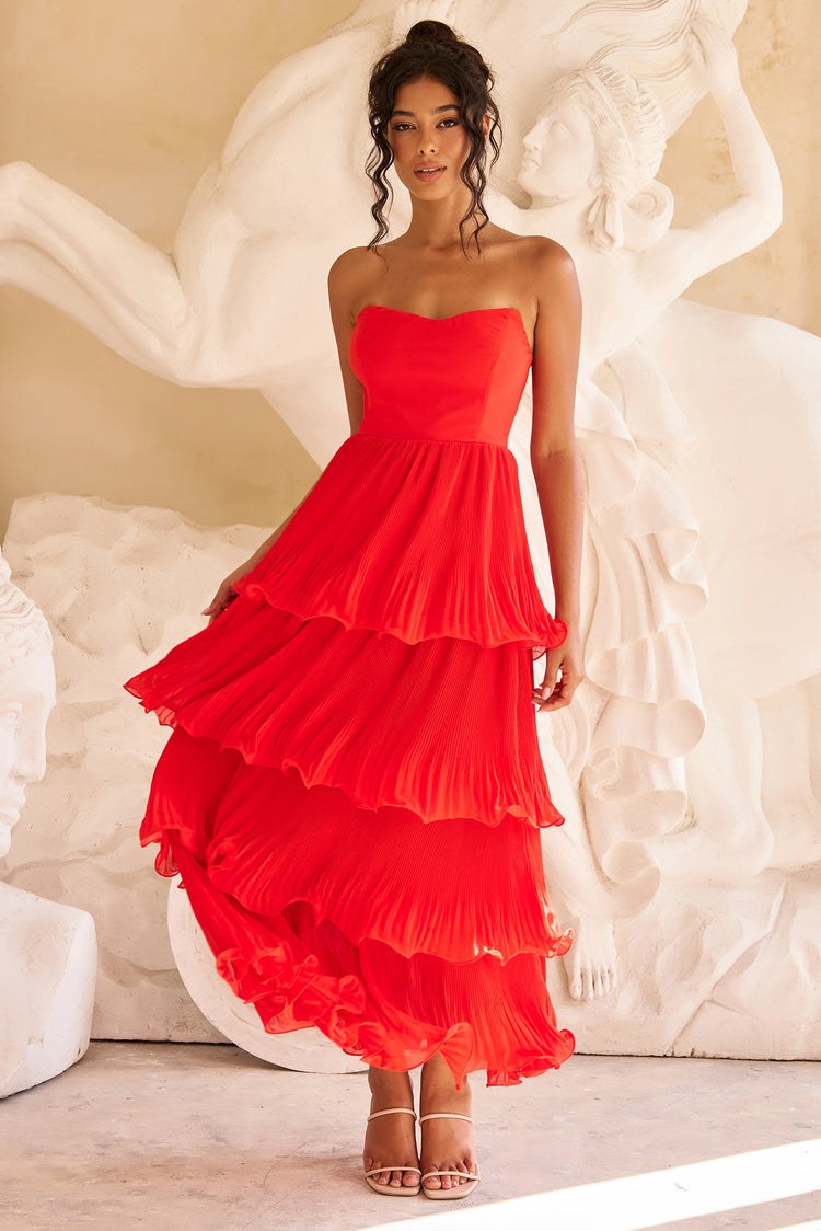 Dancing Petals Chiffon Maxi Dress - Red