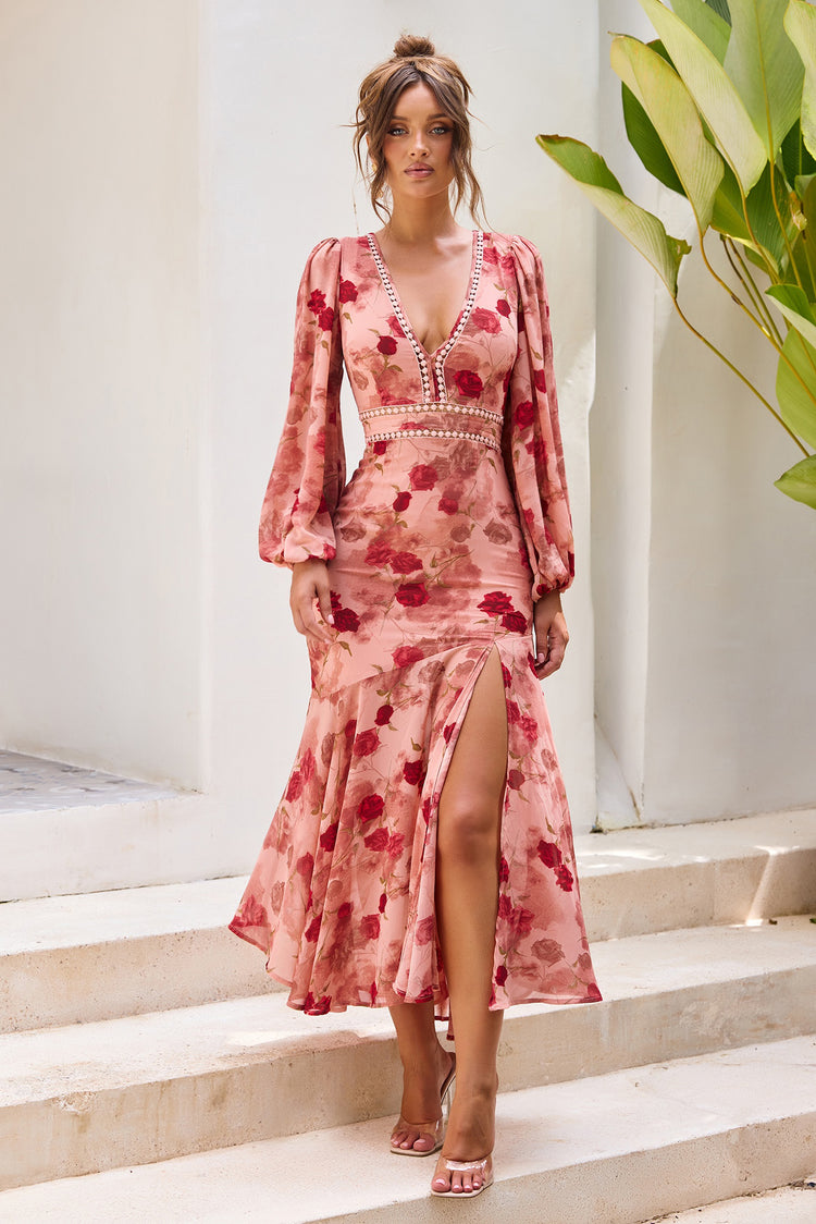 Love Story Motion Chiffon Maxi Dress - Rose