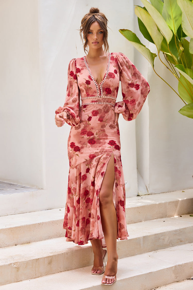 Love Story Motion Chiffon Maxi Dress - Rose