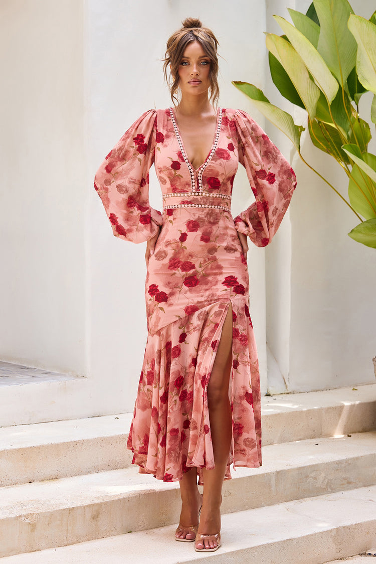 Love Story Motion Chiffon Maxi Dress - Rose