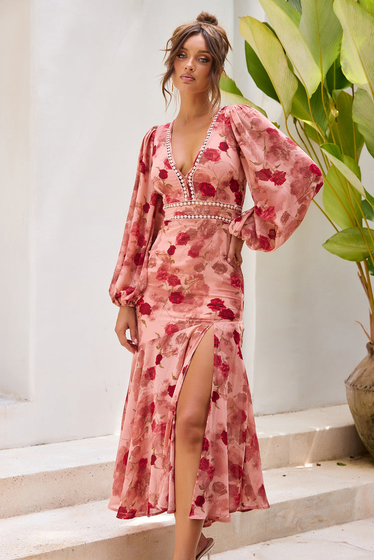Love Story Motion Chiffon Maxi Dress - Rose
