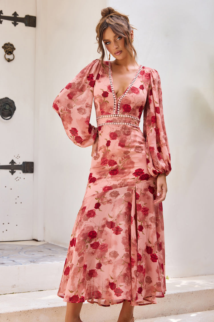 Love Story Motion Chiffon Maxi Dress - Rose