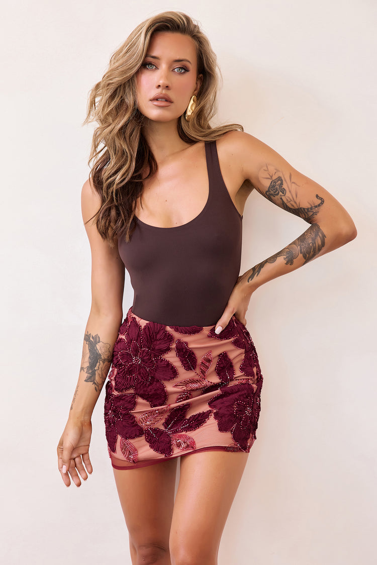 Fleur Nocturne Lace Mini Skirt - Wine