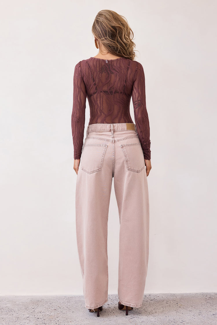 Siren Flow Lace Bodysuit - Cocoa-TOPS