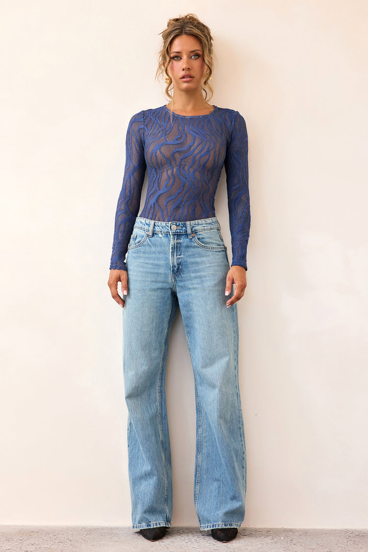 Siren Flow Lace Bodysuit - Midnight Blue-TOPS