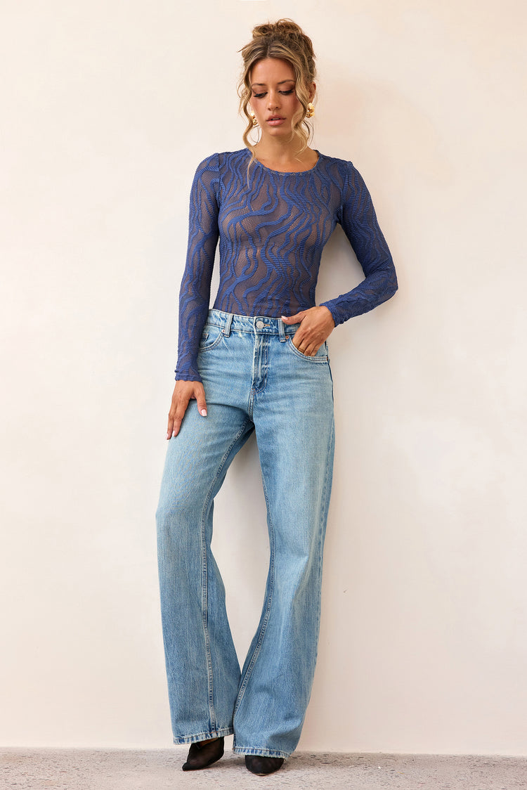 Siren Flow Lace Bodysuit - Midnight Blue-TOPS