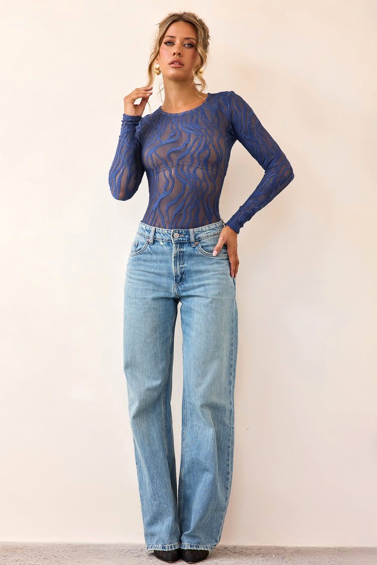 Siren Flow Lace Bodysuit - Midnight Blue-TOPS