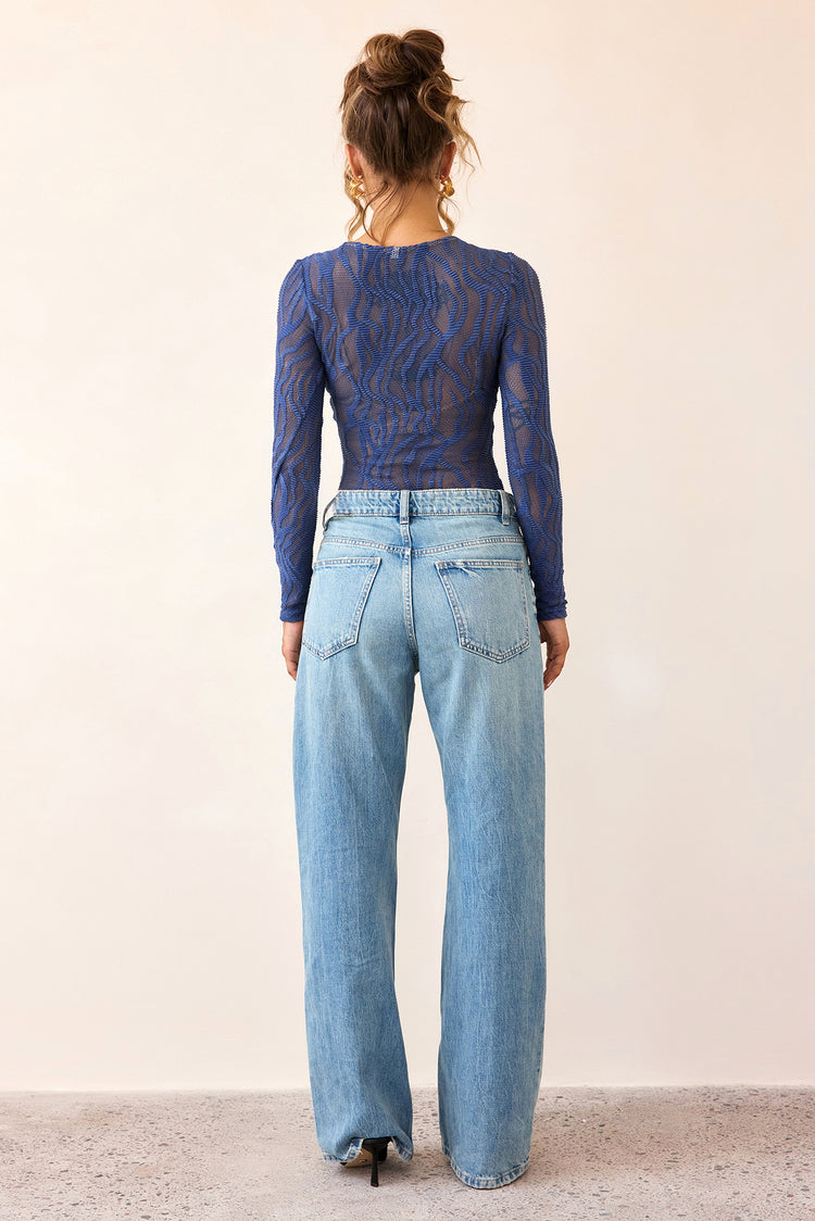 Siren Flow Lace Bodysuit - Midnight Blue-TOPS