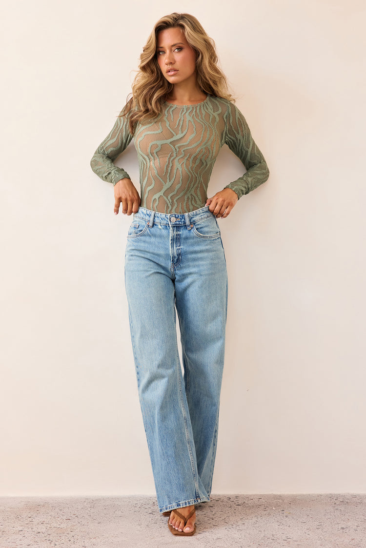 Siren Flow Lace Bodysuit - Olive-TOPS