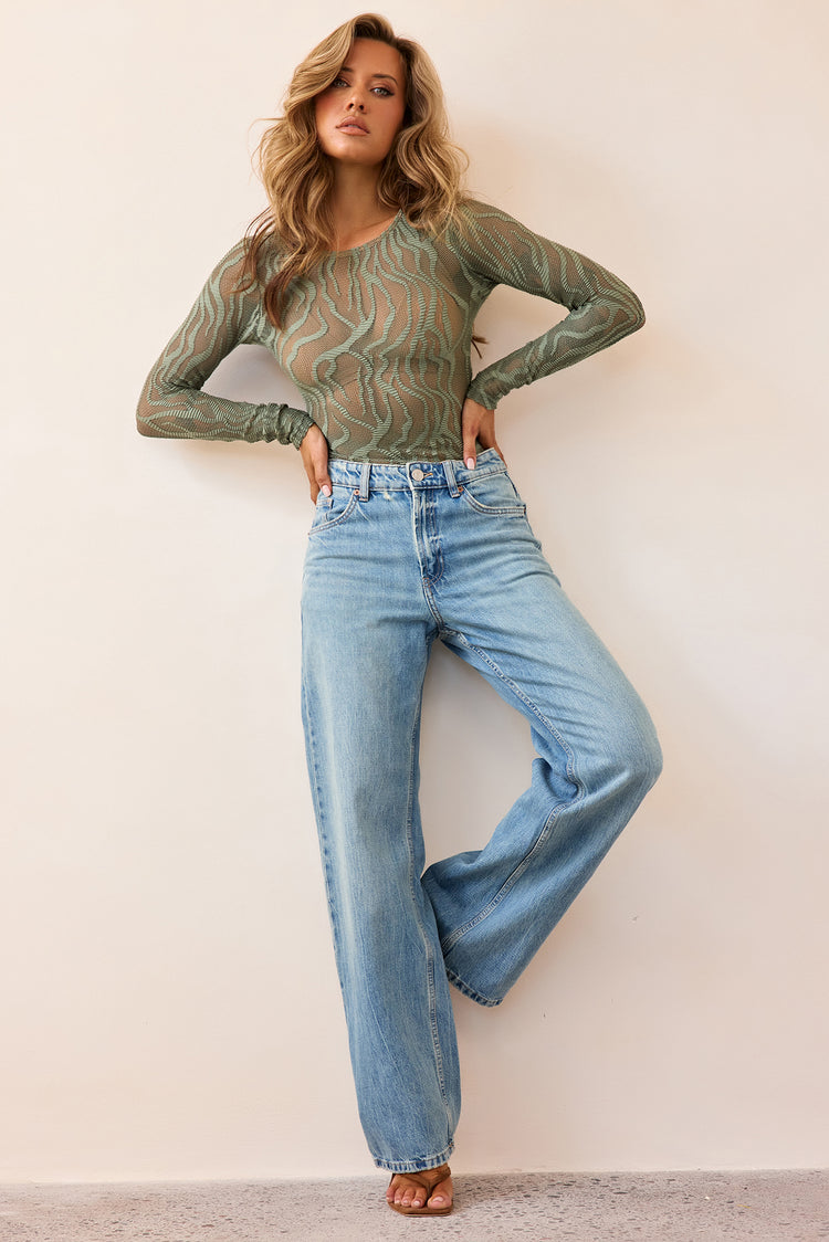 Siren Flow Lace Bodysuit - Olive-TOPS