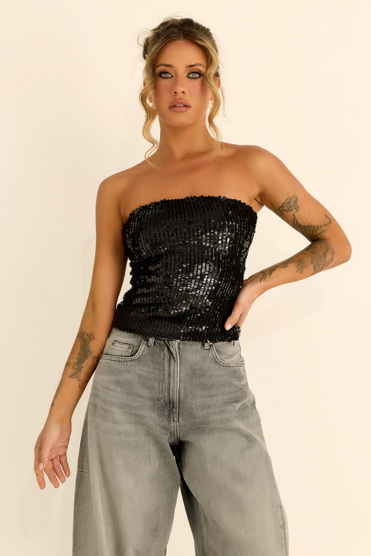 Midnight Pulse Sequin Top - Black