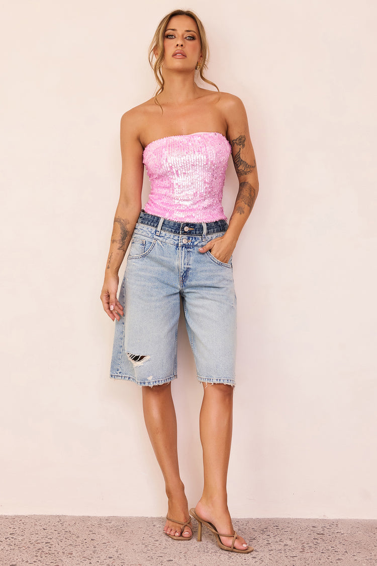 Midnight Pulse Sequin Top - Pink