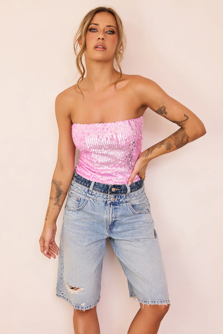 Midnight Pulse Sequin Top - Pink