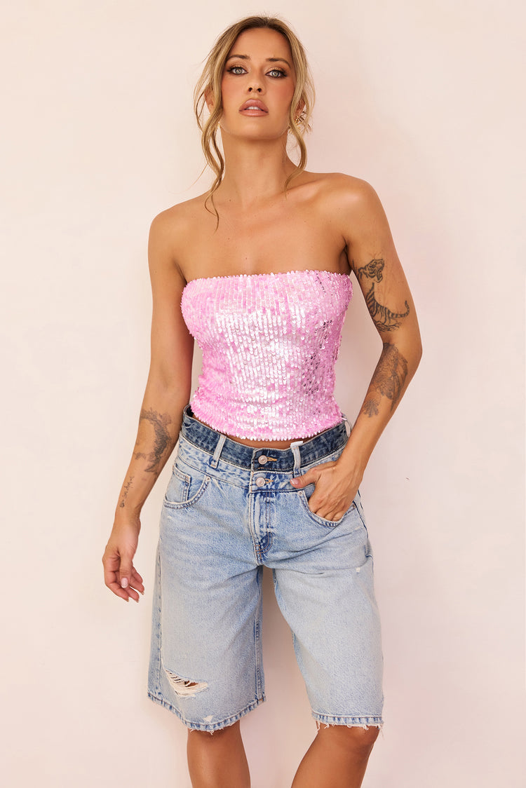 Midnight Pulse Sequin Top - Pink