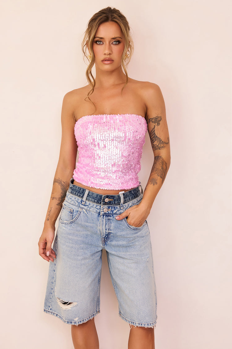 Midnight Pulse Sequin Top - Pink
