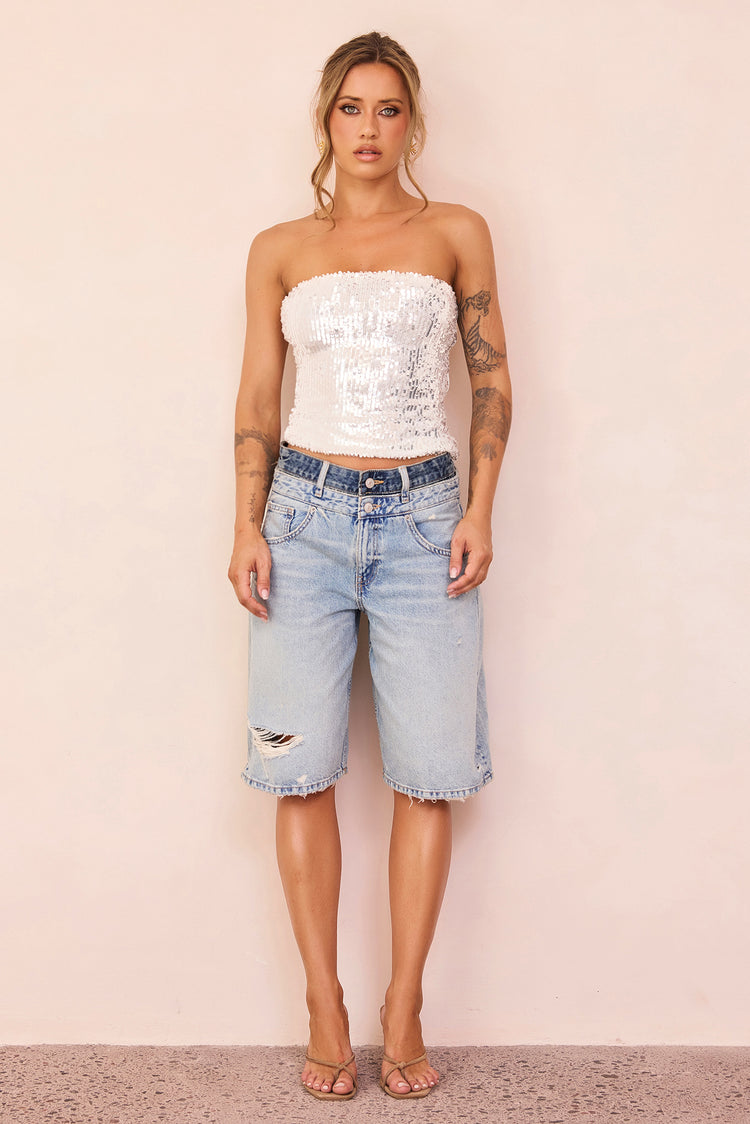 Midnight Pulse Sequin Top - White