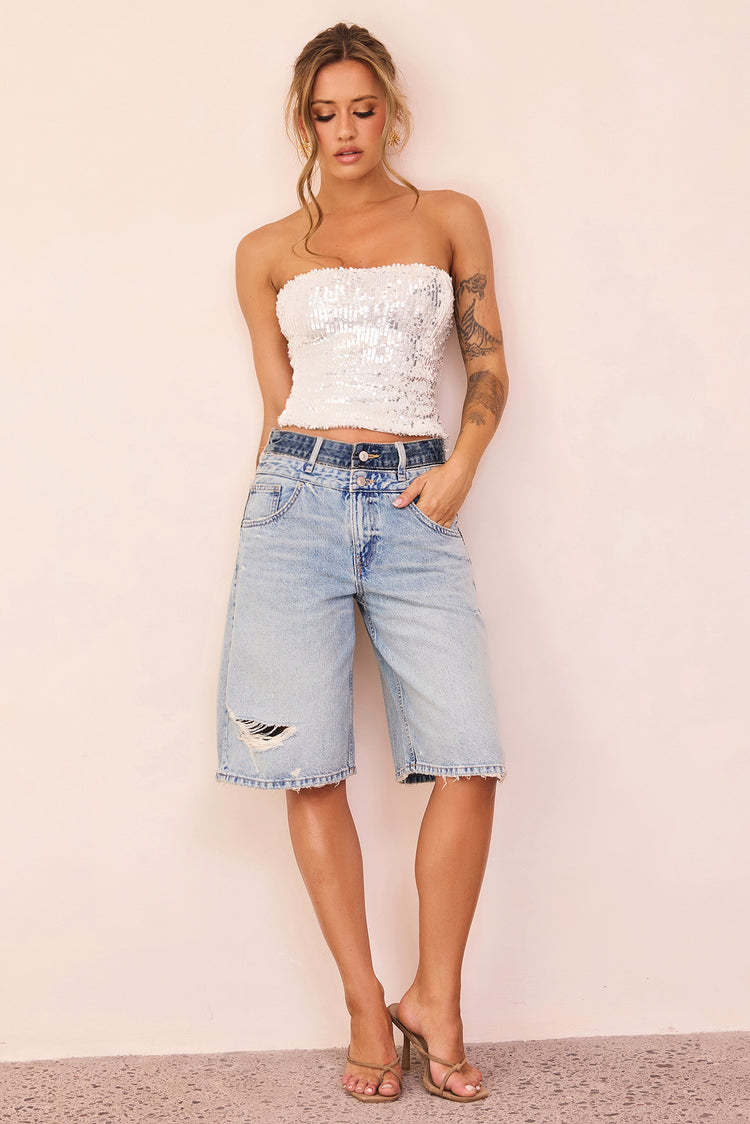 Midnight Pulse Sequin Top - White