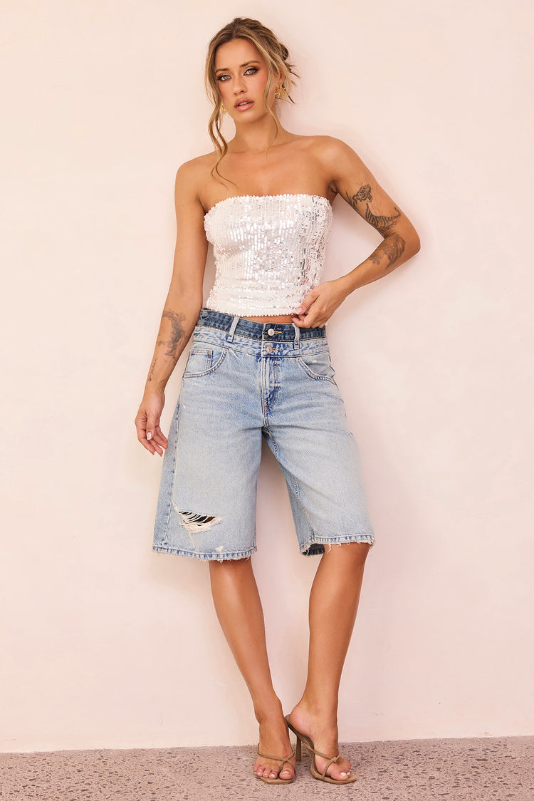 Midnight Pulse Sequin Top - White
