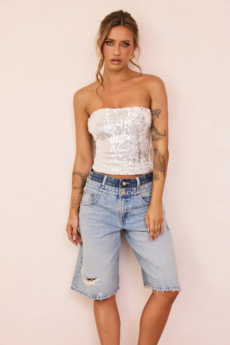 Midnight Pulse Sequin Top - White
