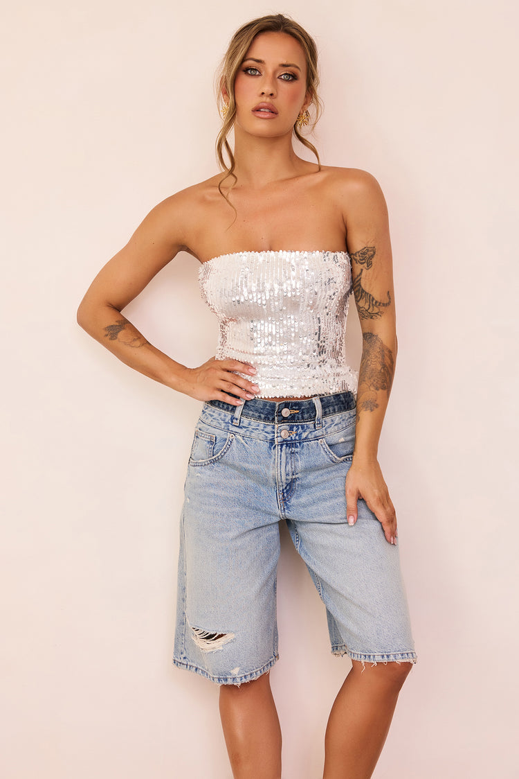 Midnight Pulse Sequin Top - White