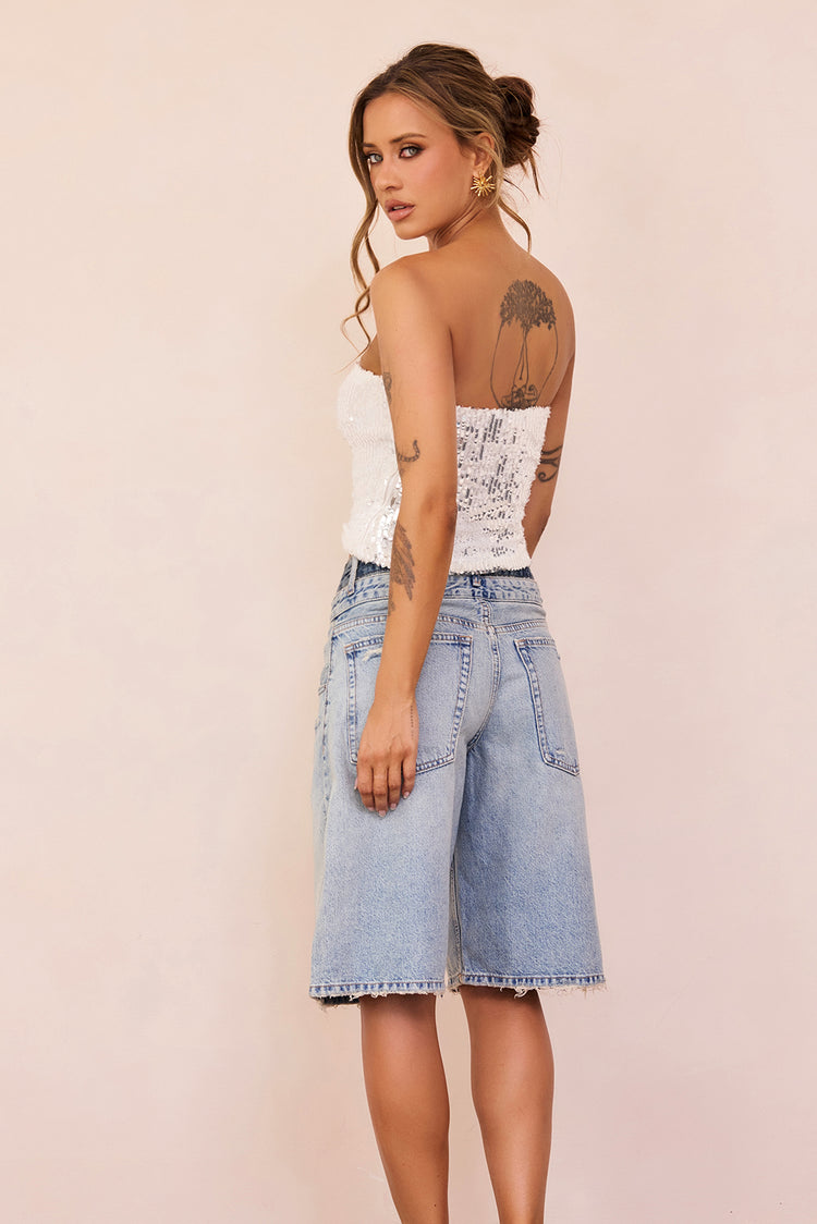 Midnight Pulse Sequin Top - White