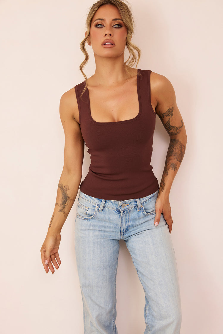 Arielle Sculpt Bandage Tank - Chocolate